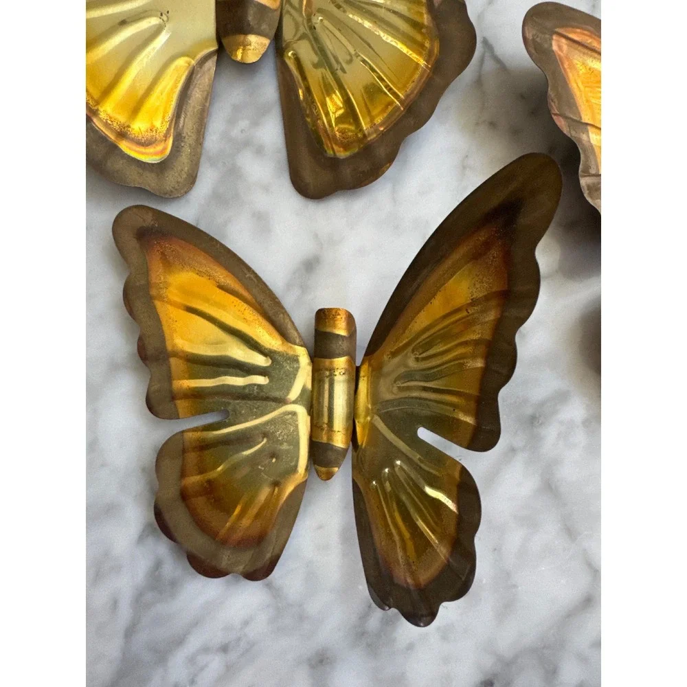 Vintage Brass Butterfly Wall Hanging Set of 3 Mid Century Modern Gold Metal Art